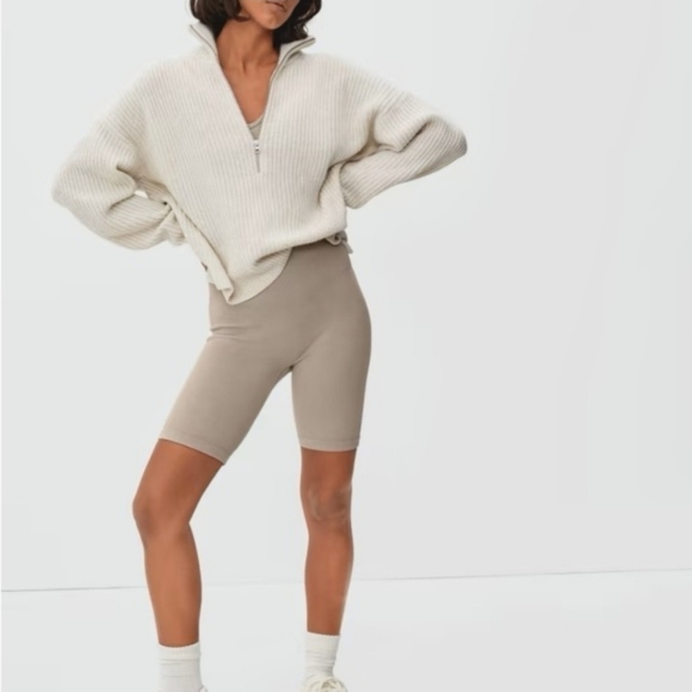 Everlane Seamless Ribbed Bike Shorts Mocha XS/S High Rise Cotton Blend